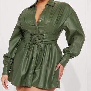 Green Faux Leather mini Dress